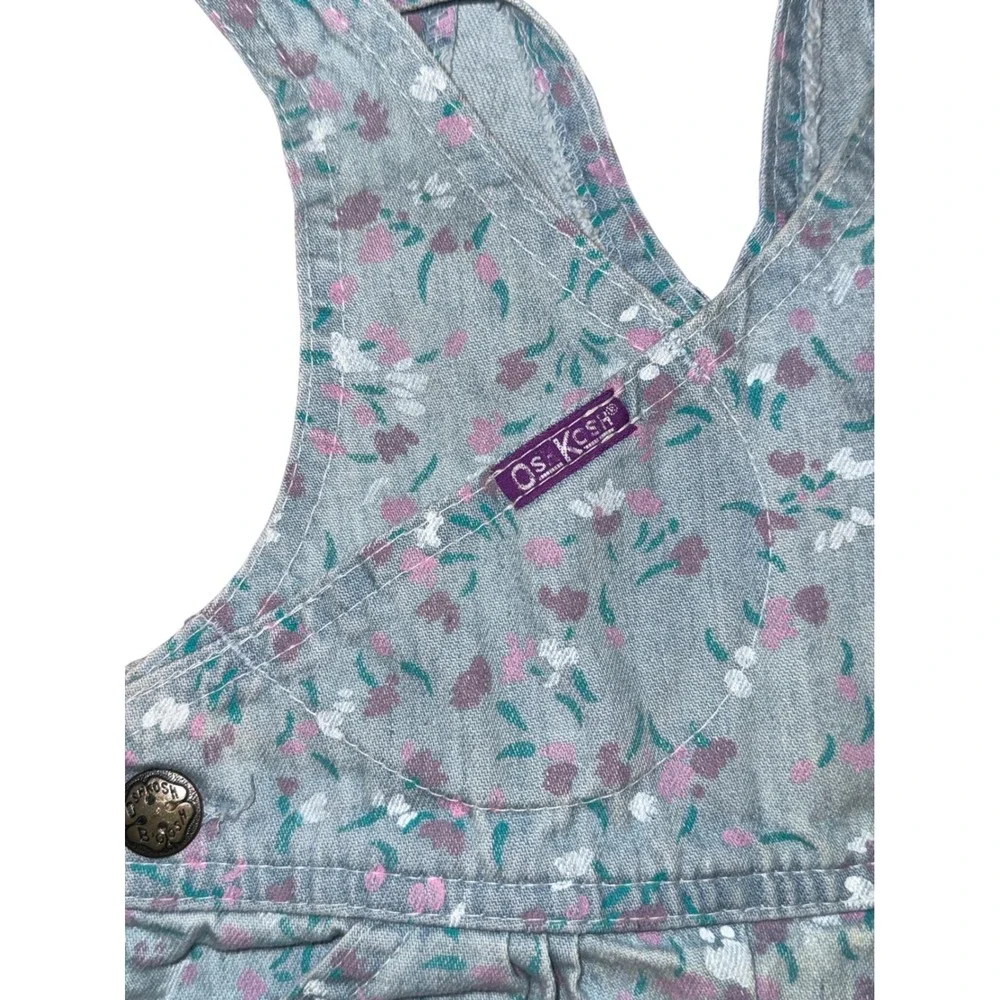 Vintage OshKosh Bgosh Floral Denim Vestbak Shortalls Overalls 12M